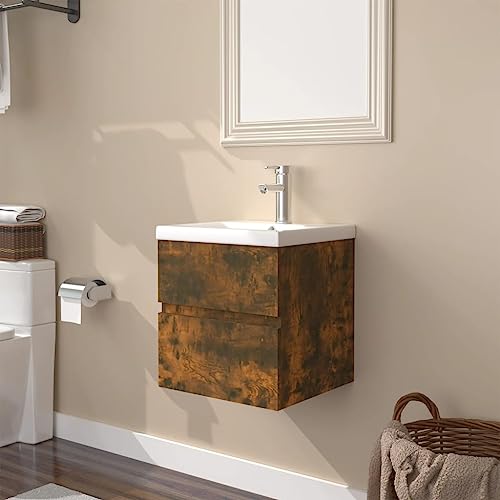 UJCHVHN Mueble para fregadero con lavabo integrado de madera de roble ahumado