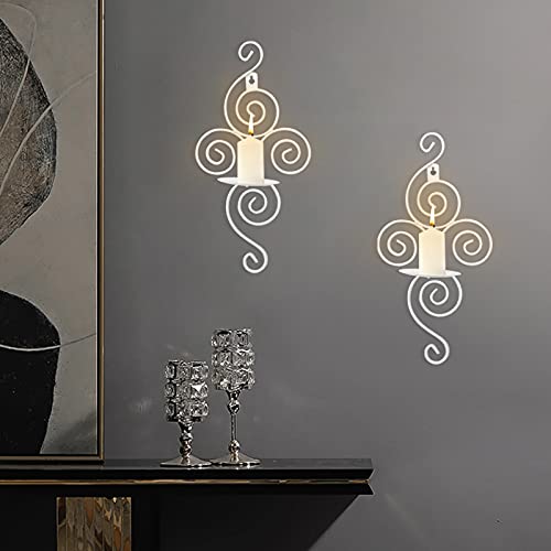 Dyna-Living Metal Wall Sconces Set Of Two For Dining Room Wall Decor, Wought Iron Sconce Candle Holder As Wall Decorations For Living Room, Bedroom, Bathroom Decor (White) #TOP5