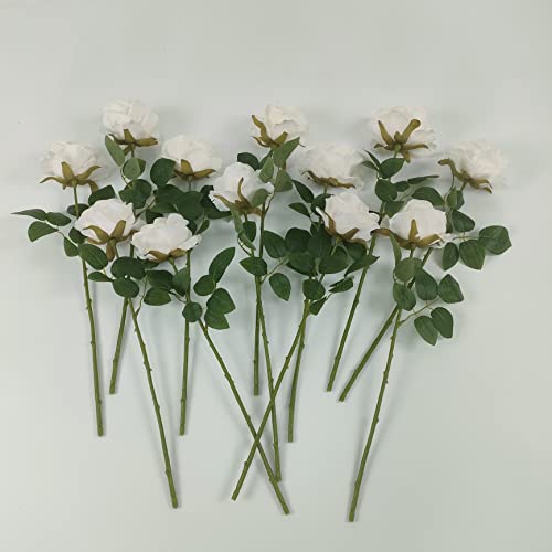 Atfl Withe Roses,12 Pcs White Flowers,Fake Roses Artificial Flowers Bulk,Silk Rose Flowers,Artificial Roses With Stems For Wedding Arrangement Centerpieces Party Home Table Decorations #TOP2
