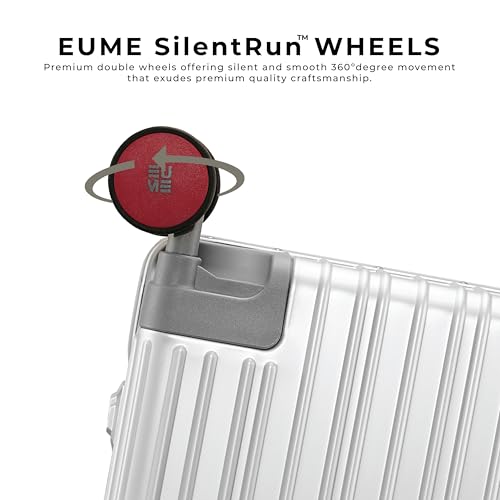 Image of EUME 100% Aluminium Cabin Trolley Bag Small for Travelling 50cm | Durable High-End 8 Silentrun 360 Degree Spinner Wheels | Premium Trolley Bag Small for Travel (Silver with Red Wheels)