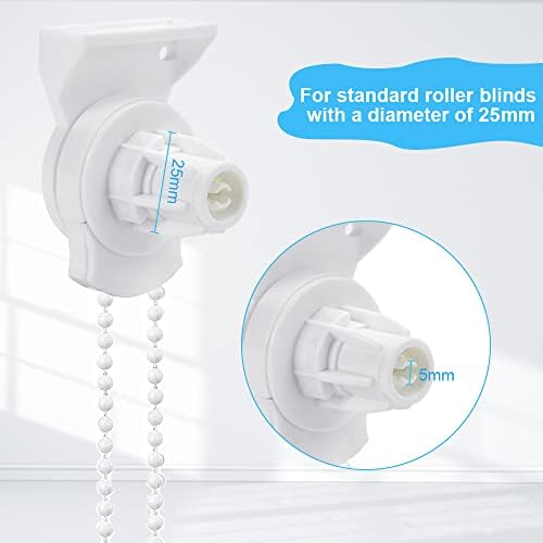 BUENTYA 2 Set of Roller Blind Fittings, 25mm Roller Blind Spares Roller Blind Brackets Plastic Rolling Blind Replacement Repair Kit with Beaded Chain and Screws for Curtain Rods,Curtain Repair