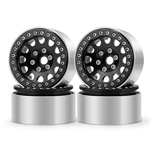 Rclions Aluminum Alloy 1.9Inch Rc Beadlock Wheels Rims 12 Spokes For 1/10Th Rc Crawler Car Axial Scx10 Ii D90 Trx4 -Pack Of 4 (Black) #TOP4