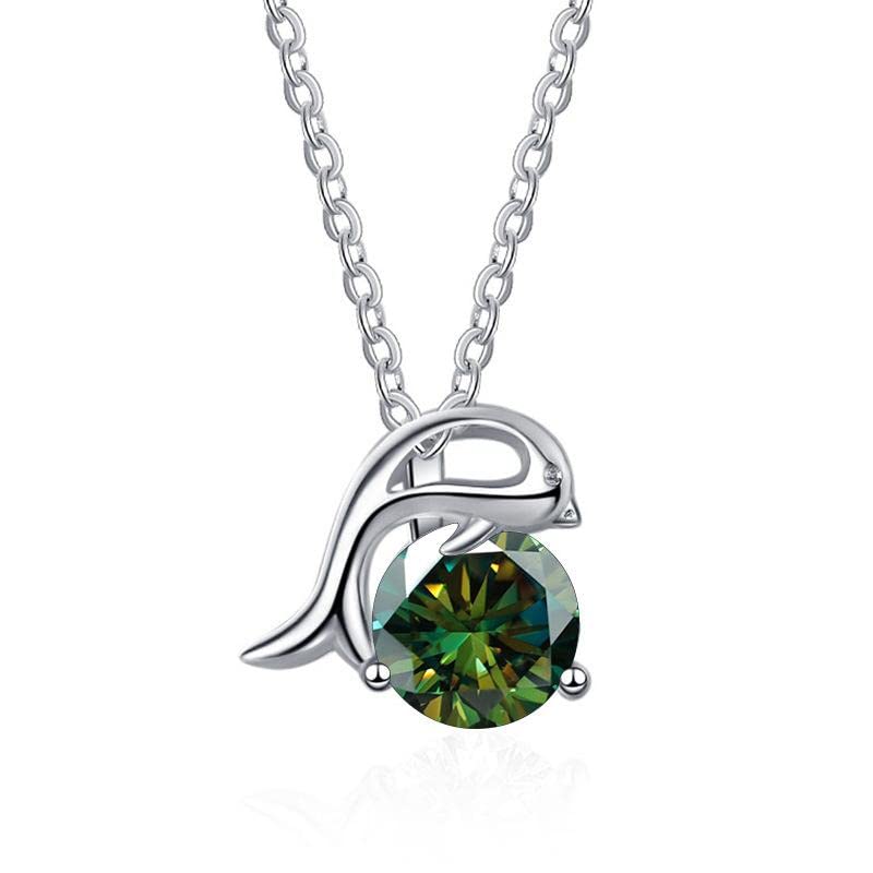 Pendentif moissanite dauphin bleu vert rose : cadeau d'anniversaire idéal pour femme
