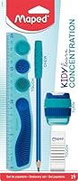 Maped - 4-tlg. Schul-Set KIDY LEARN CONCENTRATION - Lineal - Anspitzer - Radiergummi - Bleistift inkl. Silikonaufsatz - sensorische Stimulation - Verbesserung der Konzentration - von Lehrern empfohlen