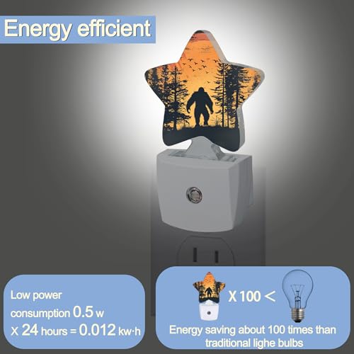 Image of Big Foot Forest Night Light,Sunset Landscape Plug-in Star Night Lights with Dusk-to-Dawn Sensor for Bedroom,Bathroom,Living Room Sleep Friendly Lamp for Women Girls Boys Gift,0.5W