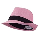 Hatiya Kid's Paper Straw Black Band Fedora - Pink OSFM