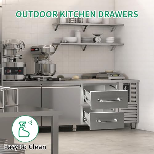 Image of Outdoor Kitchen Drawers 14 inch W x 8.5 inch H x 23 inch D Stainless Steel Single Drawers with Ergonomic Handle for BBQ Island, Patio Grill Station & Outdoor Kitchen Cabinets