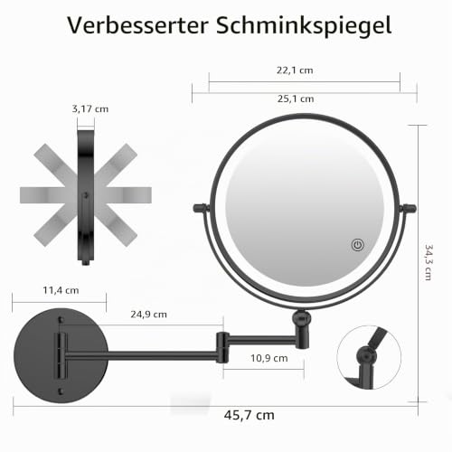 Famihomii 5000mAh 9 Zoll Höhenverstellbar Wiederaufladbar Kosmetikspiegel – Ansicht 3