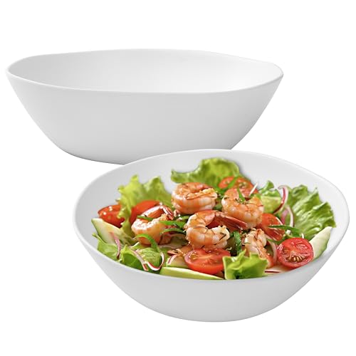 ZAROCRUS Melamine Serving Bowl 2 Pack 12 inch Fruit Salad Bowls 130 Oz Pasta Bowls Set of 2 Large White Serving Dishe/Mixing bowl for Entertaining Break-Resistant Melamine Bowl