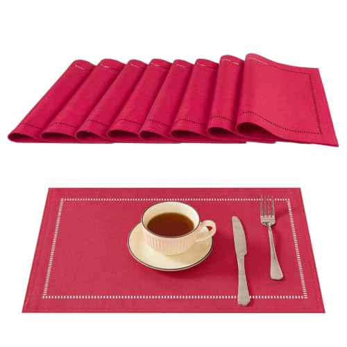 HomeJoy DarkRed 13x19 Polyester Linen Farmhouse Placemat Set of 8