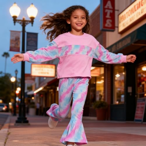 Image of OLMRJKD Girls 2 Piece Outfits Long Sleeve Letter Printed Sweatshirt & Flared Pants Fall Clothing Set Size 7-14 Years