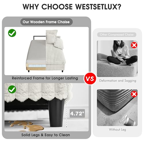 Image of WESTSETLUX 54.8 inch W Oversized Chaise Lounge Chair Indoor with 5-Position Adjustable Backrest, Plush Sleeper Sofa Bed with Pillows, Upholstered Cloud Couch Chair for Living Room, Study Room, Silver Grey