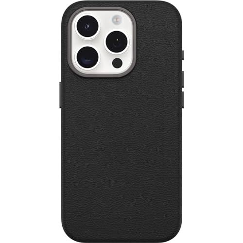 Image of OtterBox iPhone 15 Pro Symmetry Series Cactus Leather for MagSafe - Noir ASH (Black), sustainably sourced, Snaps to MagSafe, Ultra-Sleek, Raised Edges Protect Camera & Screen