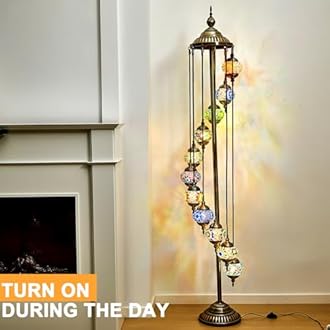 Hortsun Turkish Lamp Moroccan Floor Lamp Handmade Globe Living Floor Lighting Bohemia Standing Lighting for Decorative Home Designs(Floor,11 Globes Style)