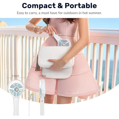 HandFan 4000mAh Portable Misting Fan, 50ml Water Tank, Rechargeable Handheld Personal Mister Fan, Spray Water Mist, Foldable Electric Hand Fans for Beach, Travel, Outdoors(White)