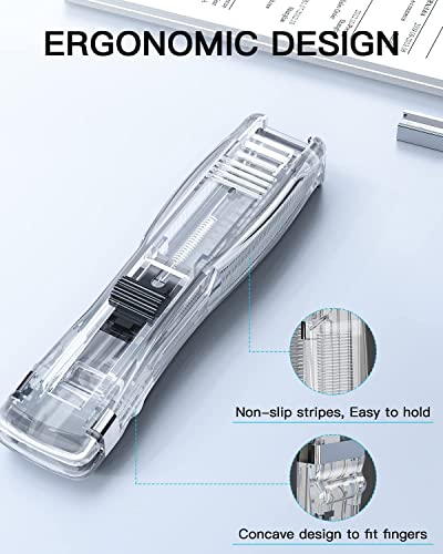 Image of Push Stapler pack of 2, Binder Clips Paper Clamps Desktop Stapler w / 50pcs Reusable Stainless Steel Refill Clips 40 Sheet Capacity, Clam Clip Dispenser for Office Document Home School Supplies