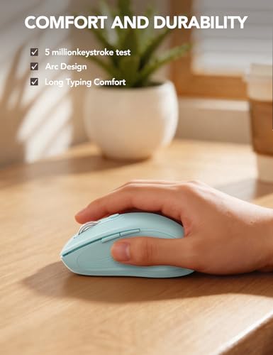 Image of Trueque Wireless Mouse for Laptop, Ergonomic 6-Button Mouse, Light Blue | 2.4GHz USB receiver, back /forward buttons, 3 adjustable DPI levels, silent clicks, USB-C adapter, Windows /Mac /Chrome OS /Linux