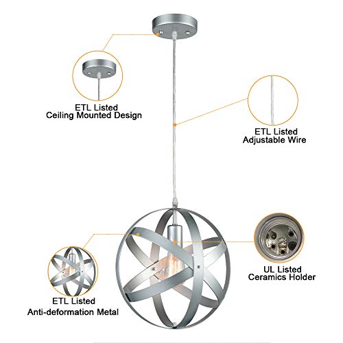 AXILAND Industrial Metal Spherical Pendant Changeable Hanging Lighting Fixture - Image 5