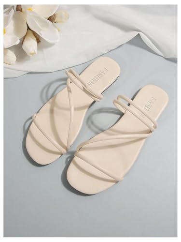 Image of GORGLITTER Women's Strappy Sandals Criss Cross Strap Flat Sandals Open Toe Slides Shoes