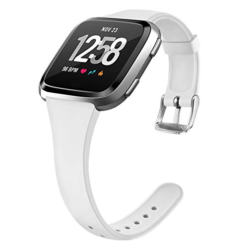 OenFoto Sport Bands Compatible Fitbit Versa/Versa 2 &Versa Lite Edition, Soft Silicone Slim Thin Narrow Small Replacement Wristband Strap for Fitbit Versa Smart Watch,Women Men, White Small