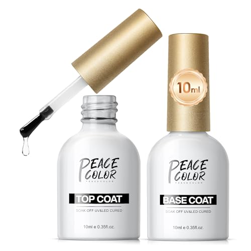 PEACECOLOR Base y Top Coat Semipermanente, 2 * 10ml Esmaltes Semipermanentes para Uñas UV/LED Soak Off DIY Nail Salon