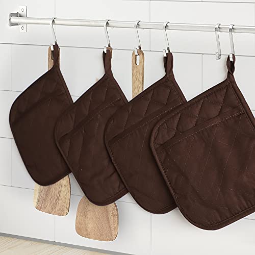 Arcliber Pot Holders,4Pcs Heat Resistant Hot Pads,Non-Slip Rubber Surface Design,Cotton Infill Kitchen Potholders Set,Brown #TOP7