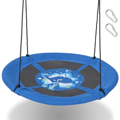 RELAX4LIFE Altalena a Disco da 102 cm, Rotonda Volante Impermeabile con Corde Regolabili e 2 Moschettoni, con Fantasie...
