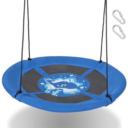 DREAMADE φ100cm Nestschaukel Outdoor & Indoor, Kinderschaukel 140-180cm höhenverstellbar, Hängeschaukel Schaukel für Kinder (Blau-Wal)