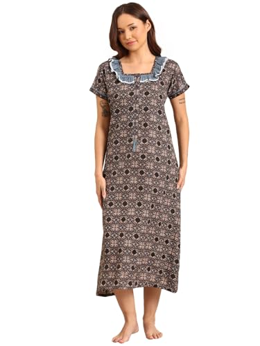 Image of Rupa Jon Aishwarya Women Full Length Printed Nighty in Premium Cotton Blend Fabric, Night Dress, Maxi Nighty for Comfortable Everyday Wear