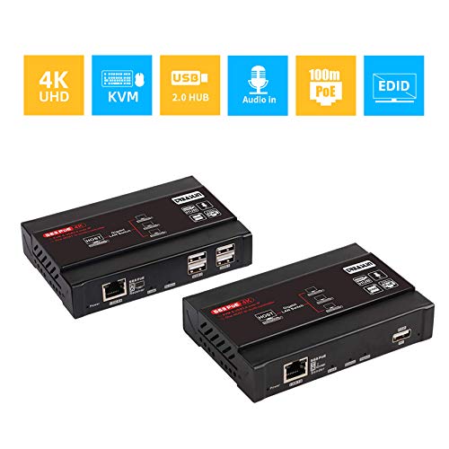 HDMI USB KVM Extender 4K@30Hz, KVM Over IP Supports Gigabit POE Network Switch,USB