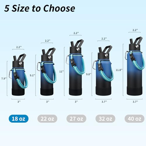 Image of BJPKPK 18oz Insulated Water Bottle with 3 Lids, Straw Lid & Handle