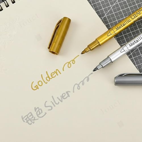 Image of JOUET Metallic Marker Pens Set of 4, Gold & Silver Water-Based Fine Tip Markers, Waterproof & Low Odour, Craft Pens for Paper, Glass, Wood and Metal