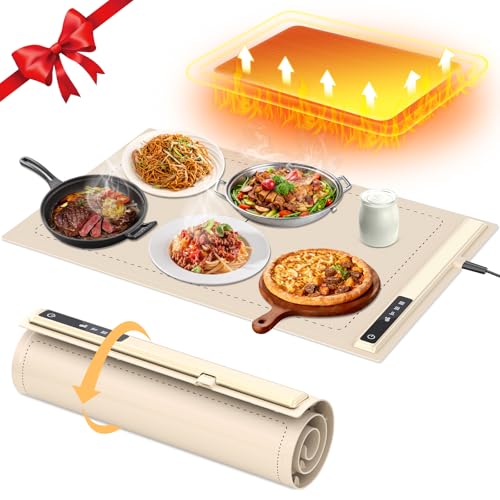 Upgrade Warming Mat for Food with Adjustable Temperature-Portable Electric Warming Tray,Roll Up Silicone Food Warmer for Parties with 3 Temperature Settings,Versatile Food Warmers for Parties Buffet