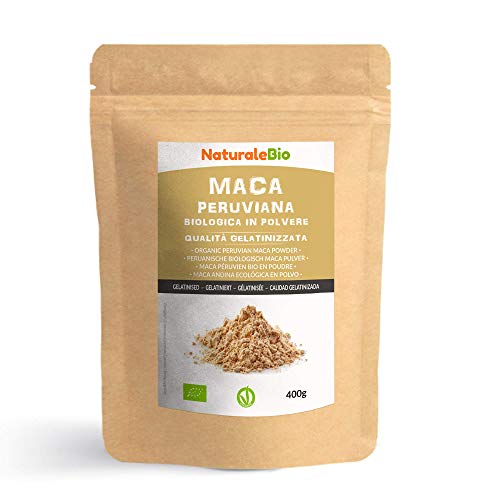 Biologisch Peruaans Macapoeder [Gegelatineerd] 400 gram. 100% natuurlijk en zuiver maca in poeder, geproduceerd in Peru, gewonnen uit biologische Macawortel. NaturaleBio
