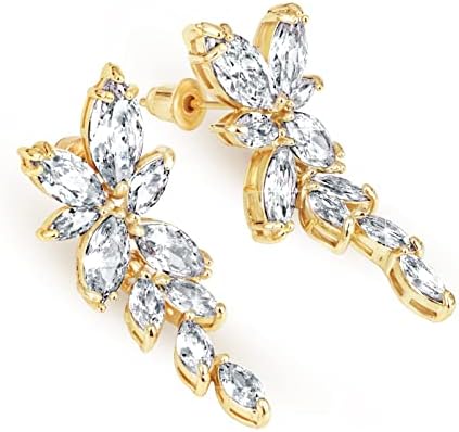 DIAMANTIO Wedding Earrings Elegant Dangle Drop CZ Marquise Cubic Zirconia AAAAA 18K Gold Plated Rhinestone Luxurious for Brides Bridal Wedding Women Precious Crystal (Gold)
