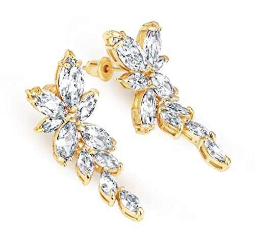 Diamantio Wedding Earrings Elegant Dangle Drop Cz Marquise Cubic Zirconia Aaaaa 18K Gold Plated Rhinestone Luxurious For Brides Bridal Wedding Women Precious Crystal (Gold) #TOP3
