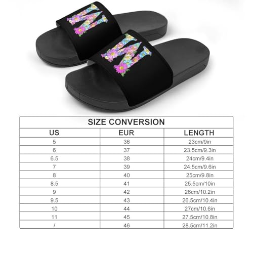 Flower Letter M Non Slip Slides Sandals for Women Men Quick Drying Shower Shoes for Bathroom Pool Beach2