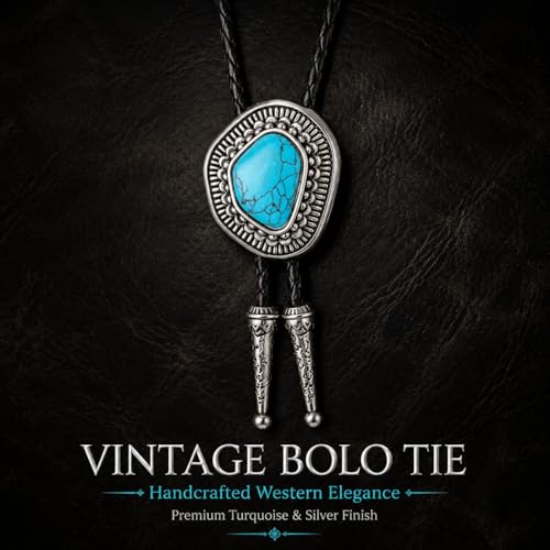 Image of Turquoise Bolo Tie for Men, Leather Braided Necktie Western Cowboy Bola Tie Costume Accessories for Men Women