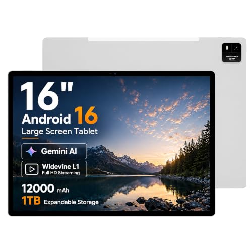 Image of 16 Inch Android 16 Tablet, Widevine L1, 1920x1200 IPS Display, Sheet Music | 12GB Memory 128GB Storage, Helio G99 Octa-Core, 30W Fast Charging, 12000mAh Battery, 32MP Rear Camera, Quad Speakers, FHD IPS