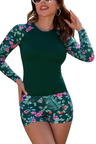 Traje de baño de 2 piezas para mujer camiseta de natación y pantalón corto azul