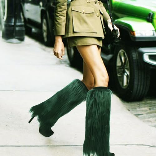 Image of Womens Fluffy Faux Fur Leg Warmers Cozy Fuzzy Long Boot Cuffs Covers