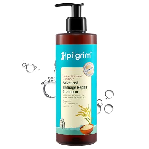 Pilgrim Korean Rice Water & Collagen Advanced Damage Repair Shampoo - 400ml | with 17 Amino Acids, Wheat Protein & 5 Ceramides | Paraben-Free | For Dr