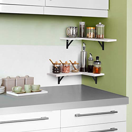 Olakee Corner Wall Shelves Rustic Wood Corner Floating Shelves For Bedroom Living Room Bathroom Kitchen Set Of 2 White #TOP4