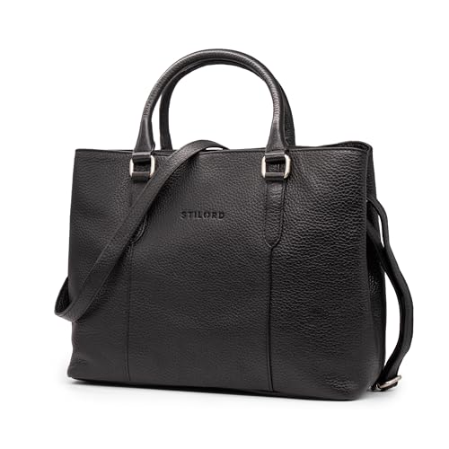 STILORD 'Lexa' Handtasche Damen mittelgroß Leder - Echtleder Bürotasche - Praktische Schultertasche - Elegante Shopper Henkeltasche oder stilvolle Ledertasche, Farbe:schwarz