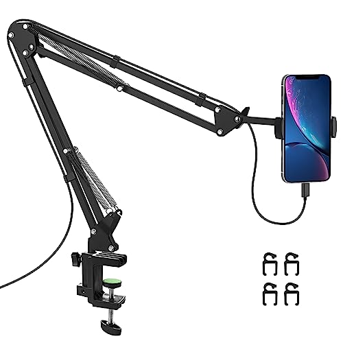 Image of Phone Holder for Desk, Phone Holder for Bed with Adjustable Clamp Clip, Flexible Phone Stand Lazy Bracket Mount Long Arms Clamp for iPhone, Samsung, Google Pixel, Moto (Black)