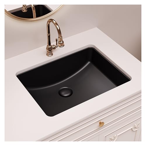 SmartSylva Unterbau Waschbecken mit Überlauf 46 x 35,6 cm schwarz Keramik modernes rechteckiges Design