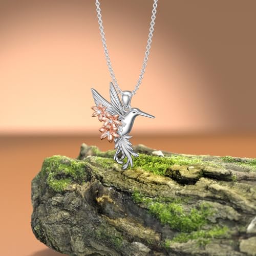 Diamond Hummingbird Necklace for Women 925 Sterling Silver Hummingbird Pendant Necklaces with Flower and Lab Grown Diamonds Jewelry Gifts3