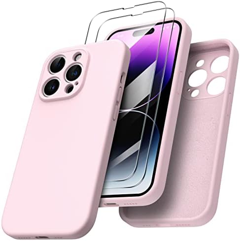 ORNARTO Compatible with iPhone 14 Pro Case 6.1 inch, with 2 x Screen Protector Liquid Silicone Gel Rubber Cover [Full Body] Shockproof Protective Phone Case for iPhone 14 Pro- Pastel Lilac