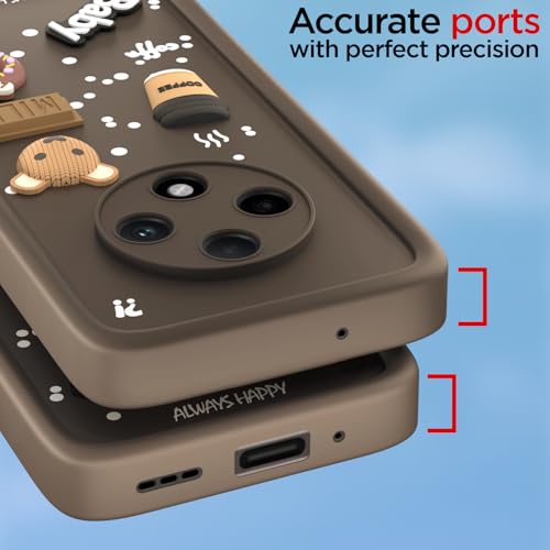 Image of Pikkme Back Cover for Oppo F27 Pro Plus 5G | Cute Fun Cartoon 3D Bear Silicone Full Body Protection Bumper Case (Brown)