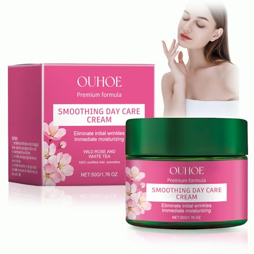 Crema de Día Alisante de Rosa y Té Blanco,Crema Hidratante Anti Arrugas,Cremas Faciales Mujer,Reduce Líneas de Expresión y Arrugas,para Todos los Tipos de Piel (Rosa, 50g)